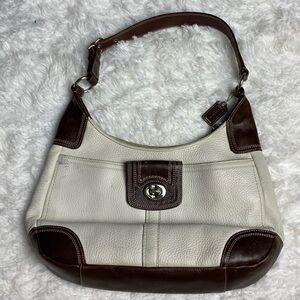 Coach Genuine Leather Shoulder Hobo Bag Brown & Cream